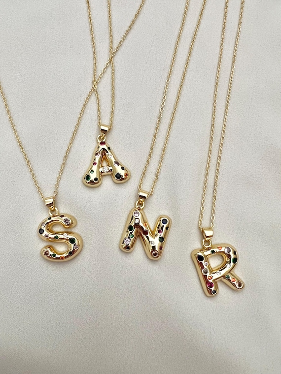 Custom gold zircon bubble letter gold necklace