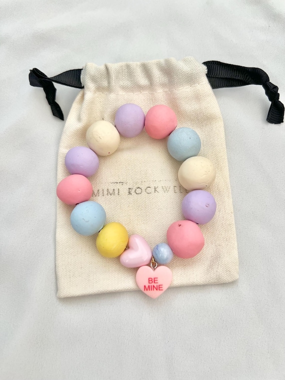 Pink Be mine heart pendant large handmade pastell bead bracelet