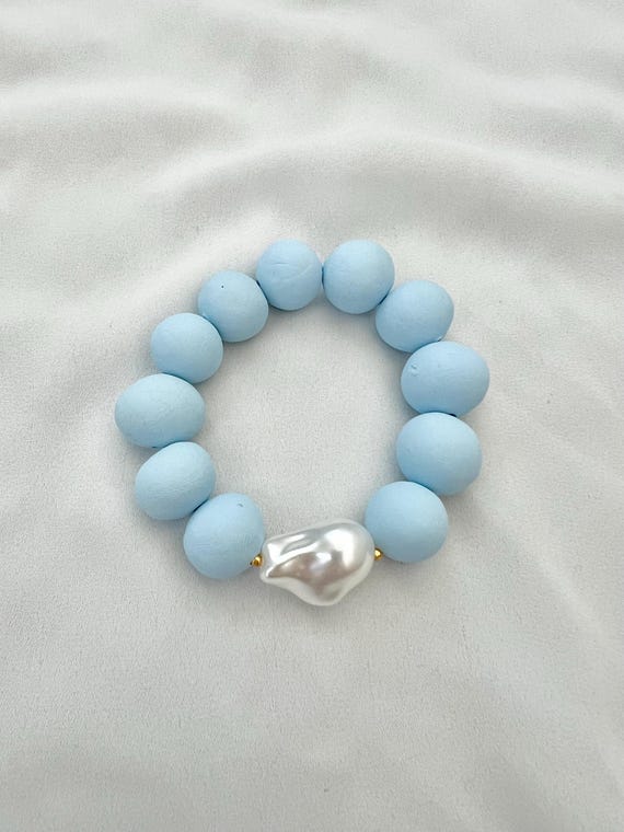 Light blue large handmade bead Baroque pearl bracelet