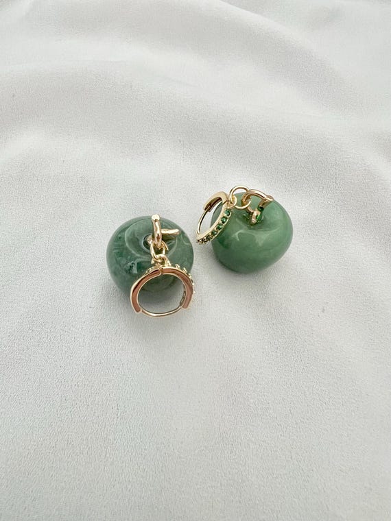 Green apple Aventurine pendant gemstone cubic zirconia stone gold mini hoops