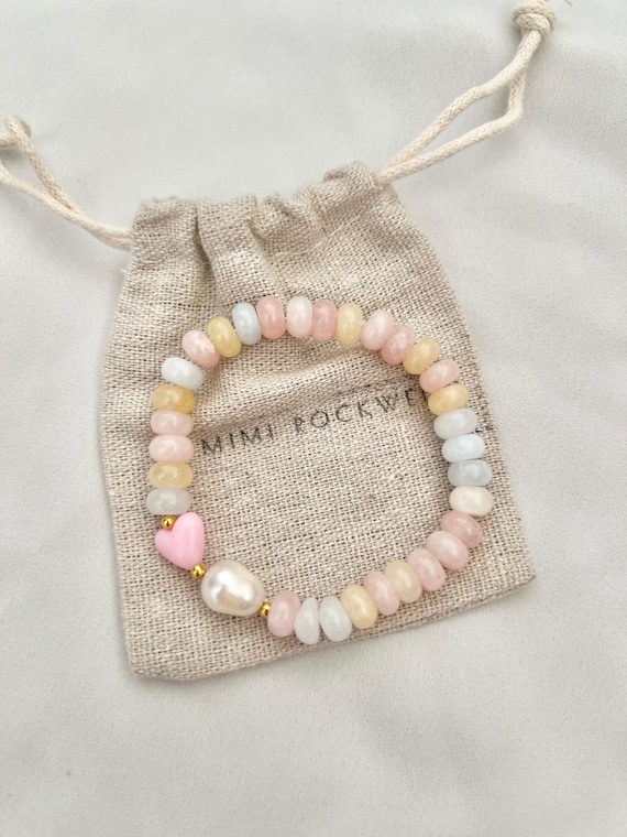 Crystal pearl candy heart bracelet