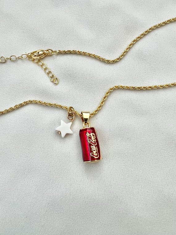 Mini gold plated Coca Cola can pendant shell star gold chain necklace