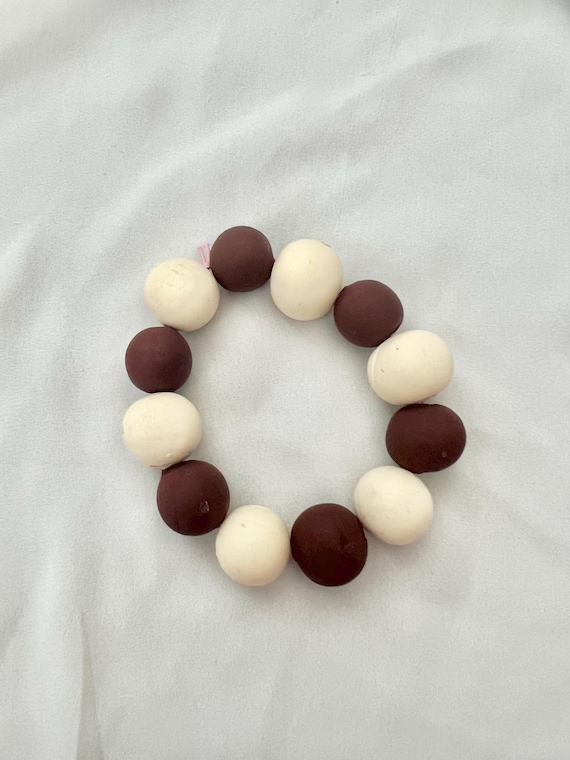 Brown butter yellow large handmade bead bracelet