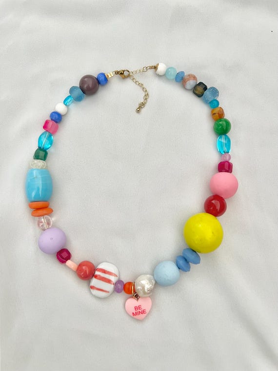 Be mine heart Baroque pearl multicoloured large bead gold necklace