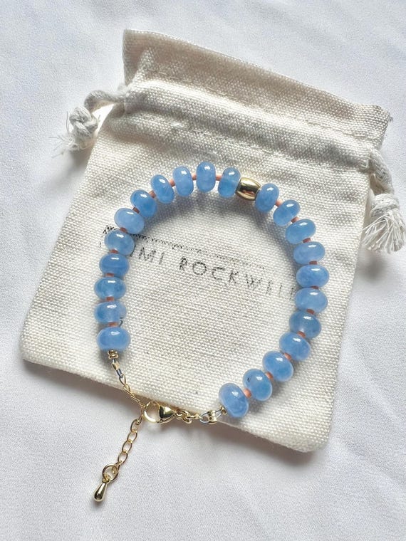 Aquamarine rondelle bead gold bracelet