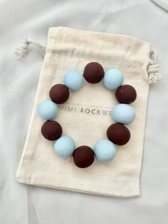 Brown light blue large handmade bead bracelet