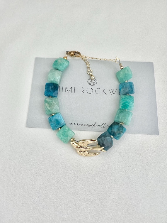 Apatite and Amazonite crystal gold swallow bracelet