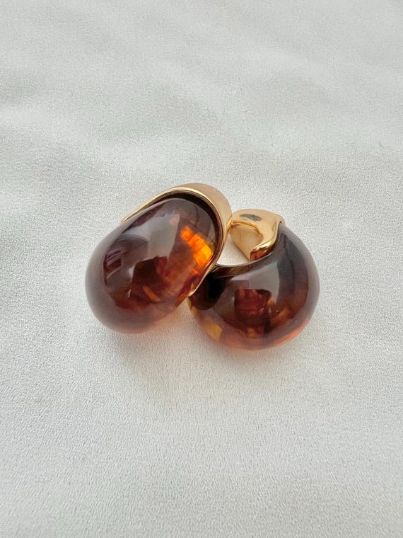 Brown resin gold detailed earrings