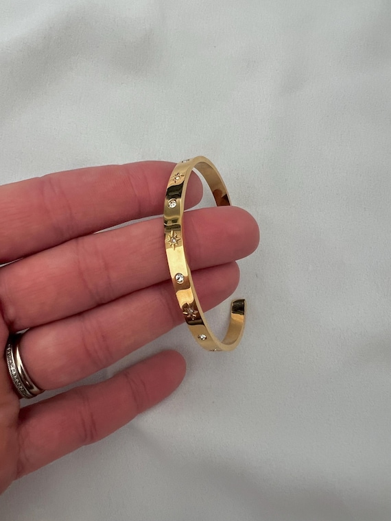 Gold Cubic Zirconia star stone cuff bangle