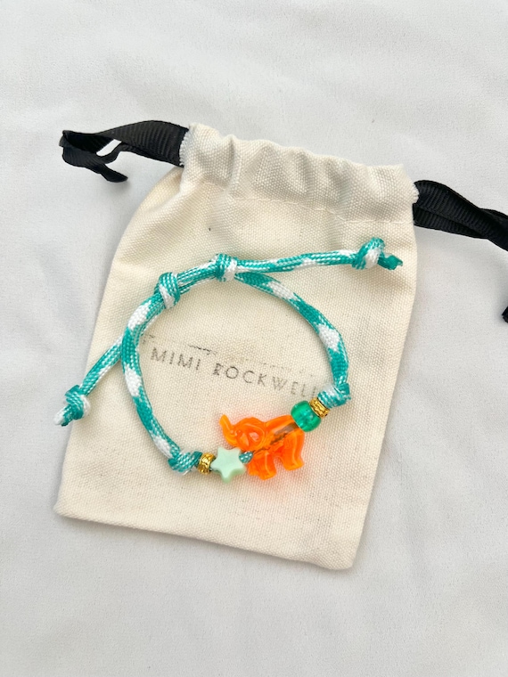 Turquoise Paracord vintage elephant bead charm bracelet