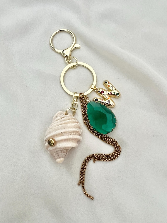 Custom gold letter shell glass crystal key ring bag hang