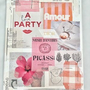 Una obra de arte de collage de lienzo de fiesta de amor / pequeño arte inspirado en el tablero de estado de ánimo de estilo de vida de viajes de moda de medios mixtos