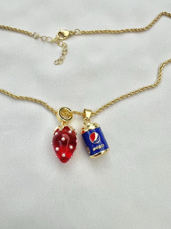 Mini gold plated Pepsi can strawberry gold chain pendant necklace