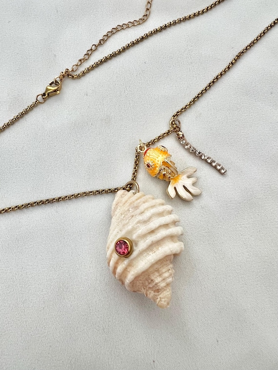 Natural shell pearl green lilac Cubic Zirconia stone gold chain necklace