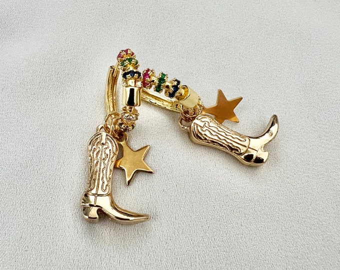 Golden star cowboy boot zircon gold hoops