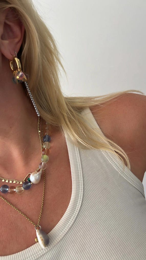 Multicoloured pastel glass bead Baroque pearl necklace