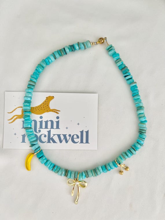 Kids blue freshwater shell banana bow cherry pendant magnetic lock necklace