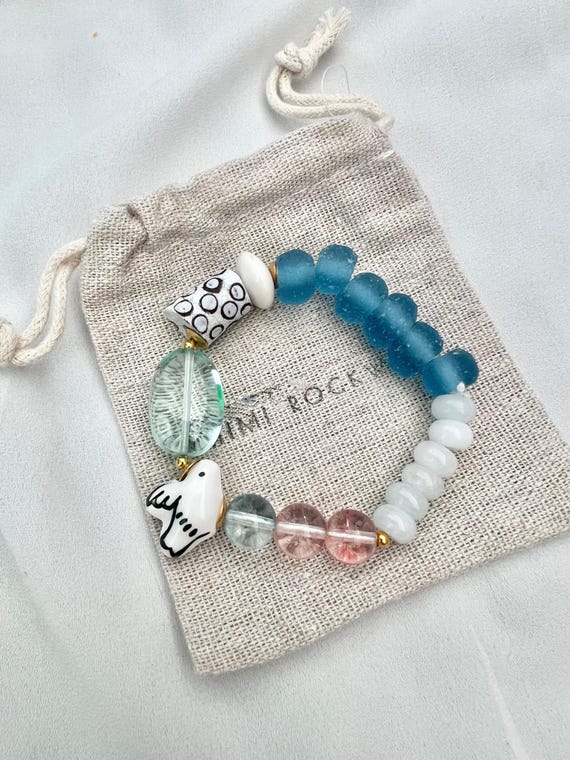 Dove water droplet glass crystal pearl bead bracelet