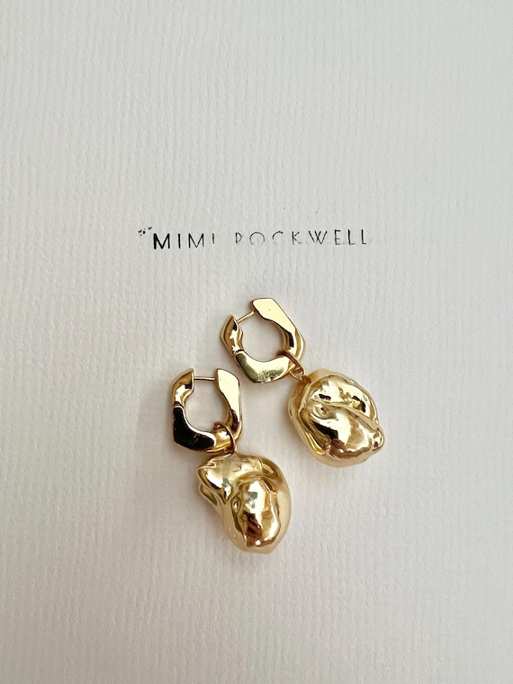 Gold dipped Baroque pearl gold hoop earrings