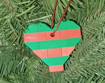 Red and Green Heart Christmas Ornament with Instructions - Build Your Own with LEGO® Bricks!
