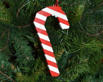 Candy Cane Christmas Ornament with Instructions - Build Your Own with LEGO® Bricks!