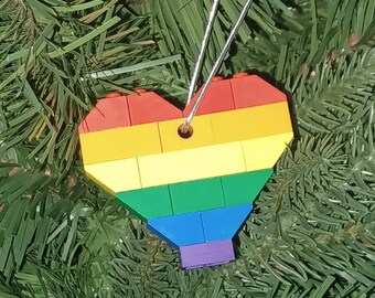Rainbow Heart Christmas Ornament with Instructions - Build Your Own with LEGO® Bricks!