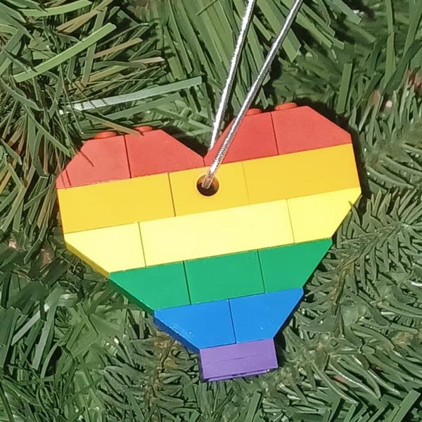 Rainbow Heart Christmas Ornament with Instructions - Build Your Own with LEGO® Bricks!