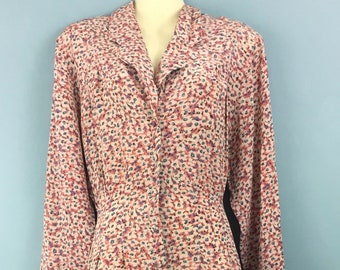 WAREHOUSE vintage pink ditsy tea dress UK 16 Button up Landgirl
