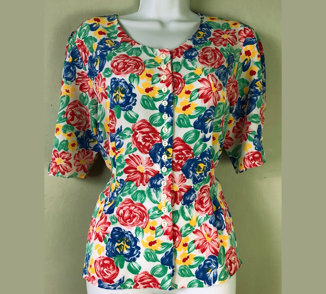 Vintage Red & White Sleeveless Floral Print Blouse 12 14