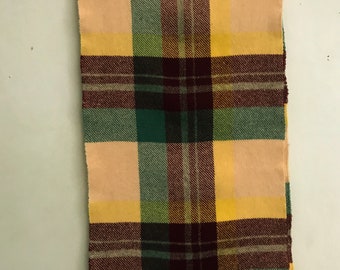 Vintage Sammy pure wool short scarf Cravat Fringed ends 1950s 1960s Plaid Tartan Made in England