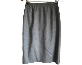 Jaeger grey wool cashmere fitted pencil skirt 8 10 Lined 27" long Back kick split Work Office