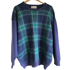 Pringle Tartan Lambswool Vintage jumper Large Plaid Scottish Rugby Union Pure wool