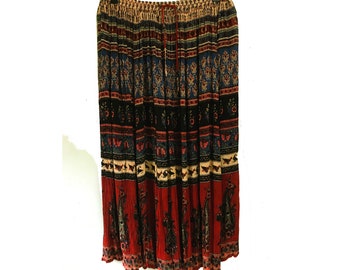 Blue red boho print long gauze skirt One size 10 12 14 Viscose Hippie Festival