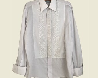 Vintage Bonart white Embroidered dress shirt 16" Collar Medium Made in England