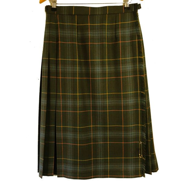 Jupe kilt écossaise James Pringle Weavers 16 Pure laine Plaid Ecosse vintage Plissée dans le dos Vert Bleu