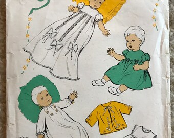 Le-Roy 1960s Sewing Pattern Baby layette 0-6 months Christening Robe Dress Matinee jacket