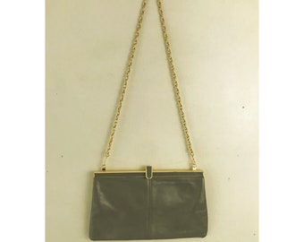 Jane Shilton vintage blue grey Leather bag Gold chain handle Clutch