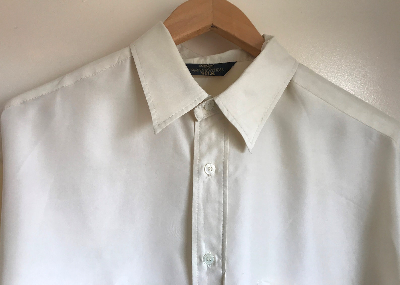 Vintage Marks & Spencer long red pure silk grandad shirt Large | Etsy