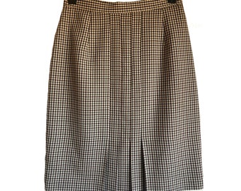 Front triple pleated check pencil skirt 8/10 M&S St Michael Vintage Lined Tweed WWII Landgirl