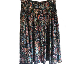 St Michael M&S black paisley skirt 12/14 Vintage 1970s Boho Festival Midi