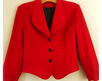 Vintage Richards red fitted jacket 10 Pure wool felt 1980s does 1940s