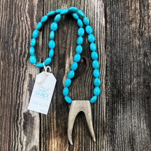 Antler Necklace, Antler Jewelry, Deer Antlers, Beaded Necklace, Turquoise Necklace, Antlers & Grace