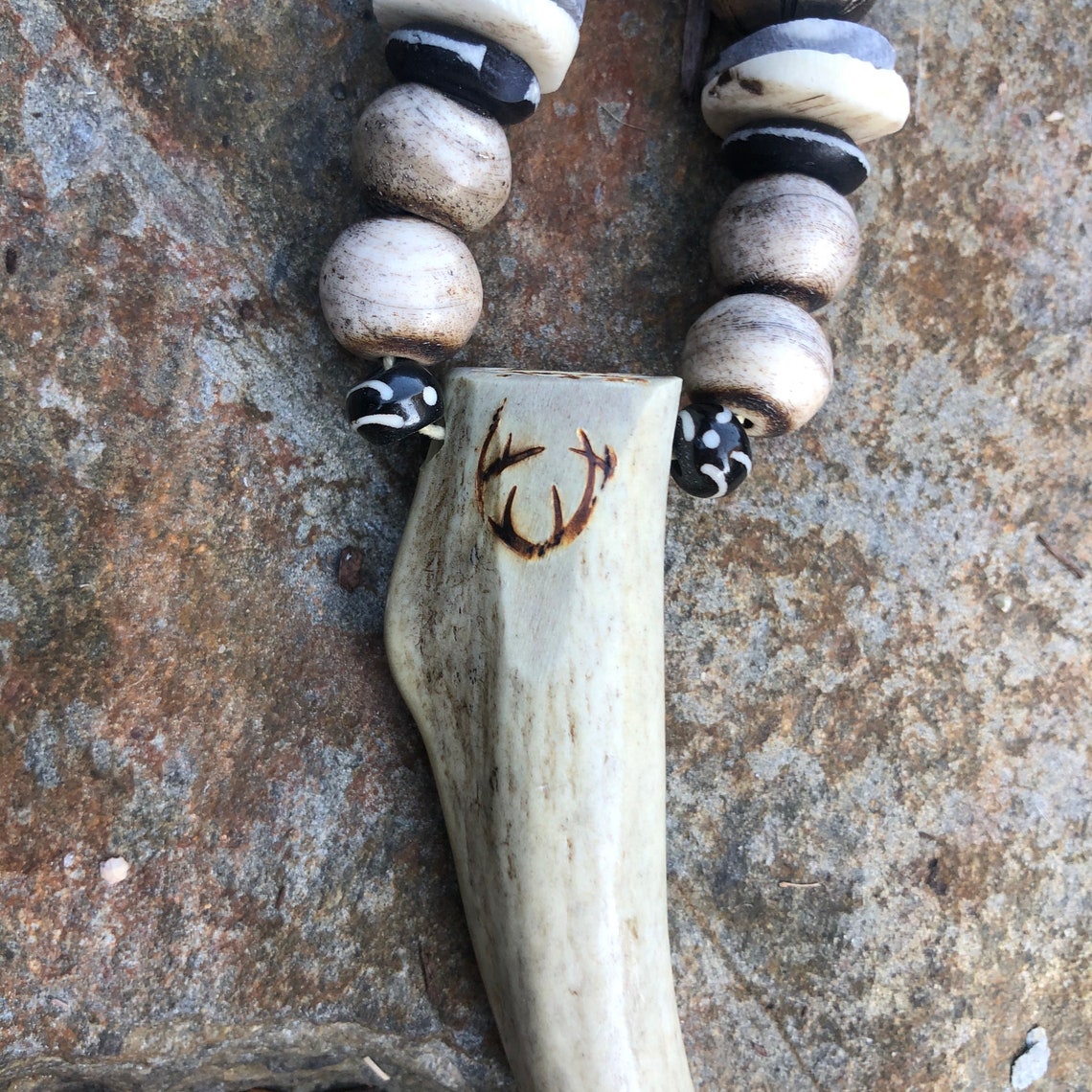 Cowhide Necklace, Sea Glass Necklace, Handmade Necklace, Antler