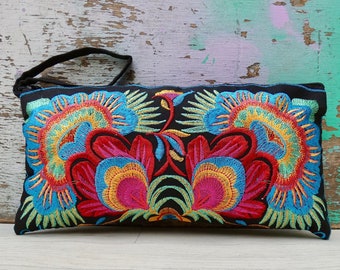 Embroidered Thai clutch bag | bohemian purse | boho purse | colourful purse | yellow purse | gifts for her