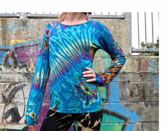 Langarm Tie Dye Top, Tie Dye Shirt, Hippie Top, bunte Kleidung, Festival Kleidung, Boho Kleidung, Tie Dye Kleidung