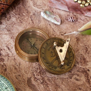 Vintage style compass, nautical compass, handmade brass compass, steampunk collectibles, vintage decor, sundial, gifts for him, fathers day