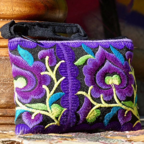 Embroidered Hmong purse, coin purse, wristlet, Thai purse, bohemian purse, colourful purse, ethnic purse, gifts for her