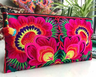 Colourful Thai clutch bag | bohemian purse | boho purse | embroidered purse | Thai purse | gifts for her