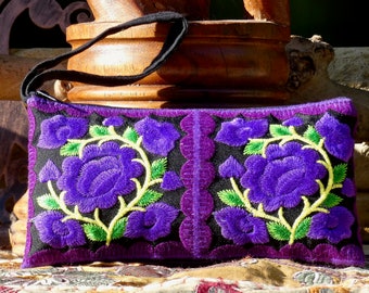 Embroidered Hmong purse, coin purse, wristlet, Thai purse, bohemian purse, colourful purse, ethnic purse, gifts for her