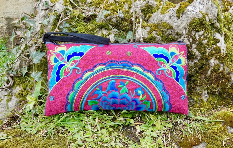 Bolso de embrague bordado / embrague boho / bolso boho / bolso de noche / bolso tailandés / bolso de embrague colorido imagen 1